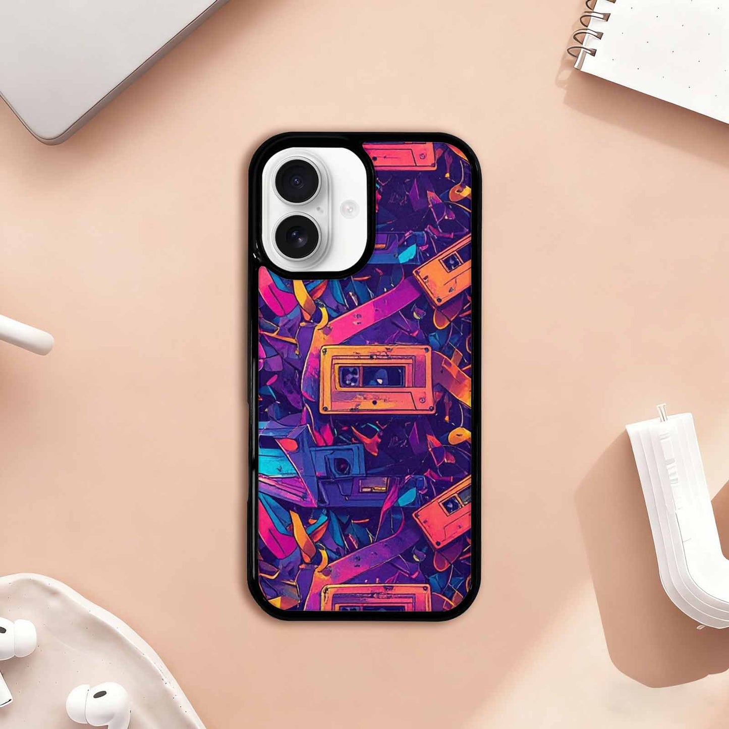 iPhone 17 Case — Retro Cassette Tape Pattern Retro Vintage, Custom Designed Case Cover