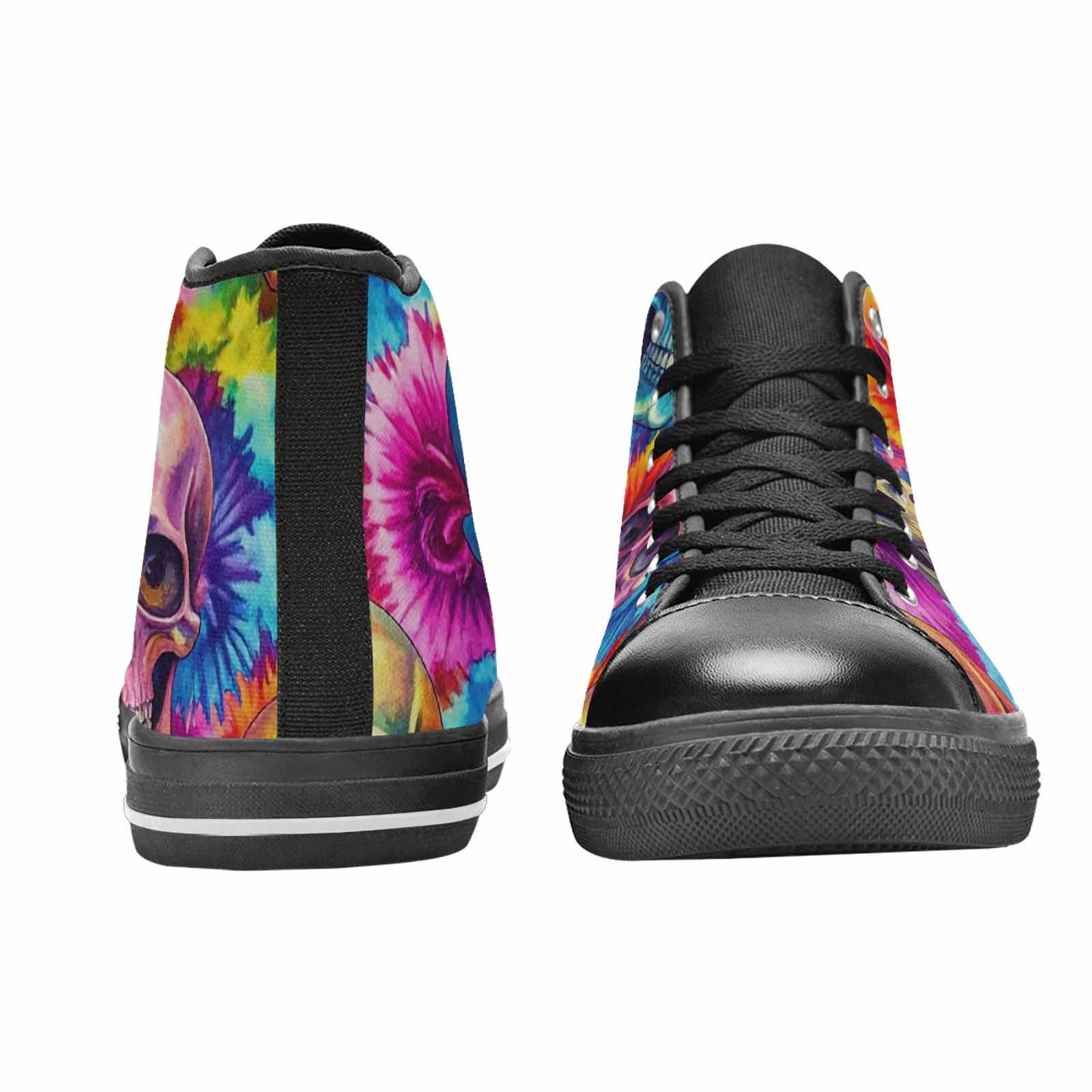 WOMEN'S Tie Dye Skulls Print High Top Canvas Vivid Custom Shoes