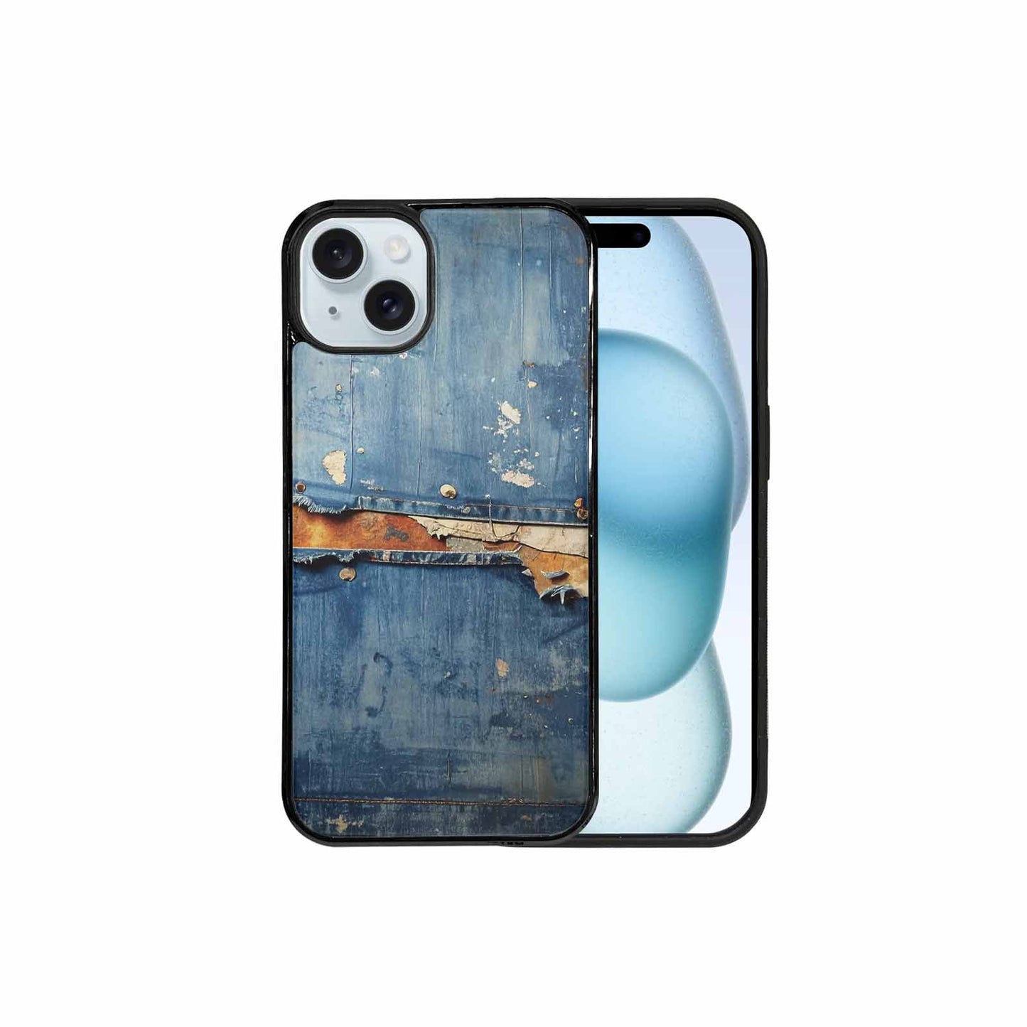 iPhone 15 Plus Case — Denim Distressed Textures Print Edge To, Customized Protective Case