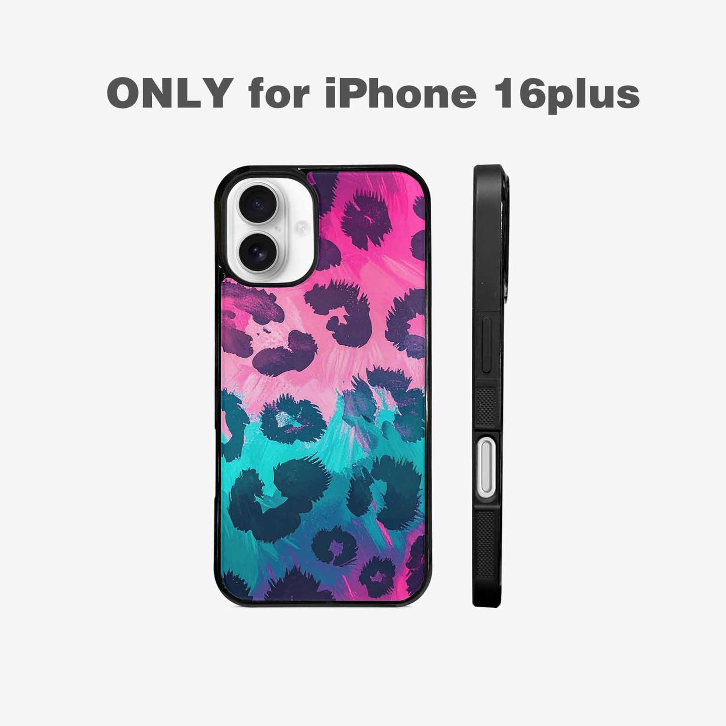 iPhone 16 Plus Case — Leopard Neon Pink Teal Airbrush, Custom Designed Case Cover