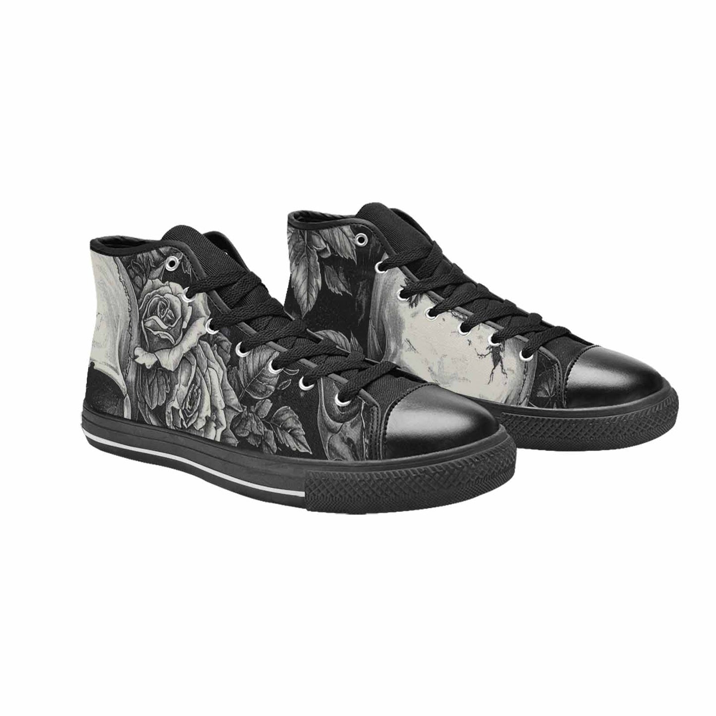 MEN'S Skulls Roses Pen Ink High Top Canvas Vibrant Chaos Shoes