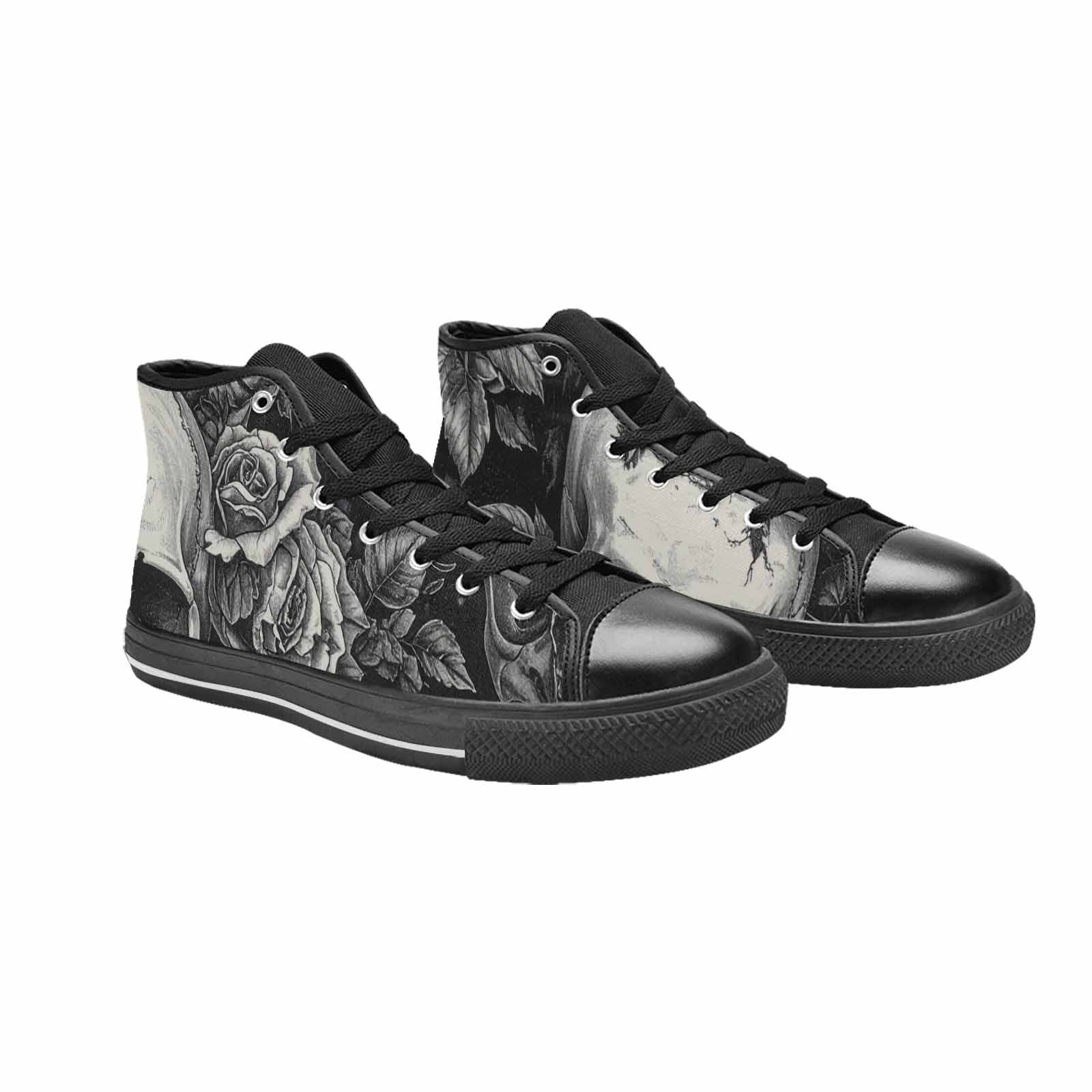 MEN'S Skulls Roses Pen Ink High Top Canvas Vibrant Chaos Shoes