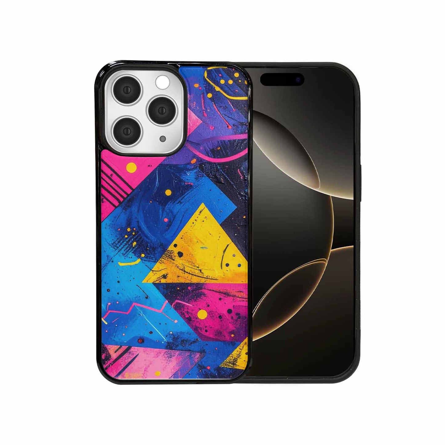iPhone 15 Pro Max Case — Memphis Squiggles Triangles Dots, Personalized Phone Case