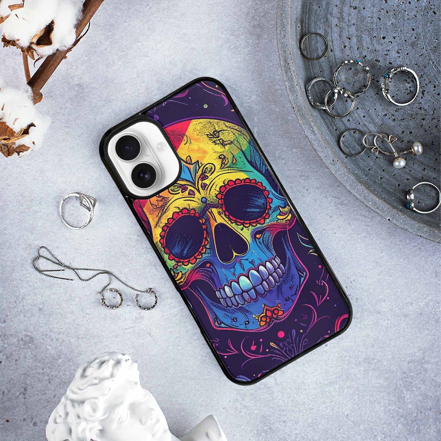iPhone 16 Plus Case — Pride Flag Skulls Seamless Pattern Vibrant, Personalized Phone Case