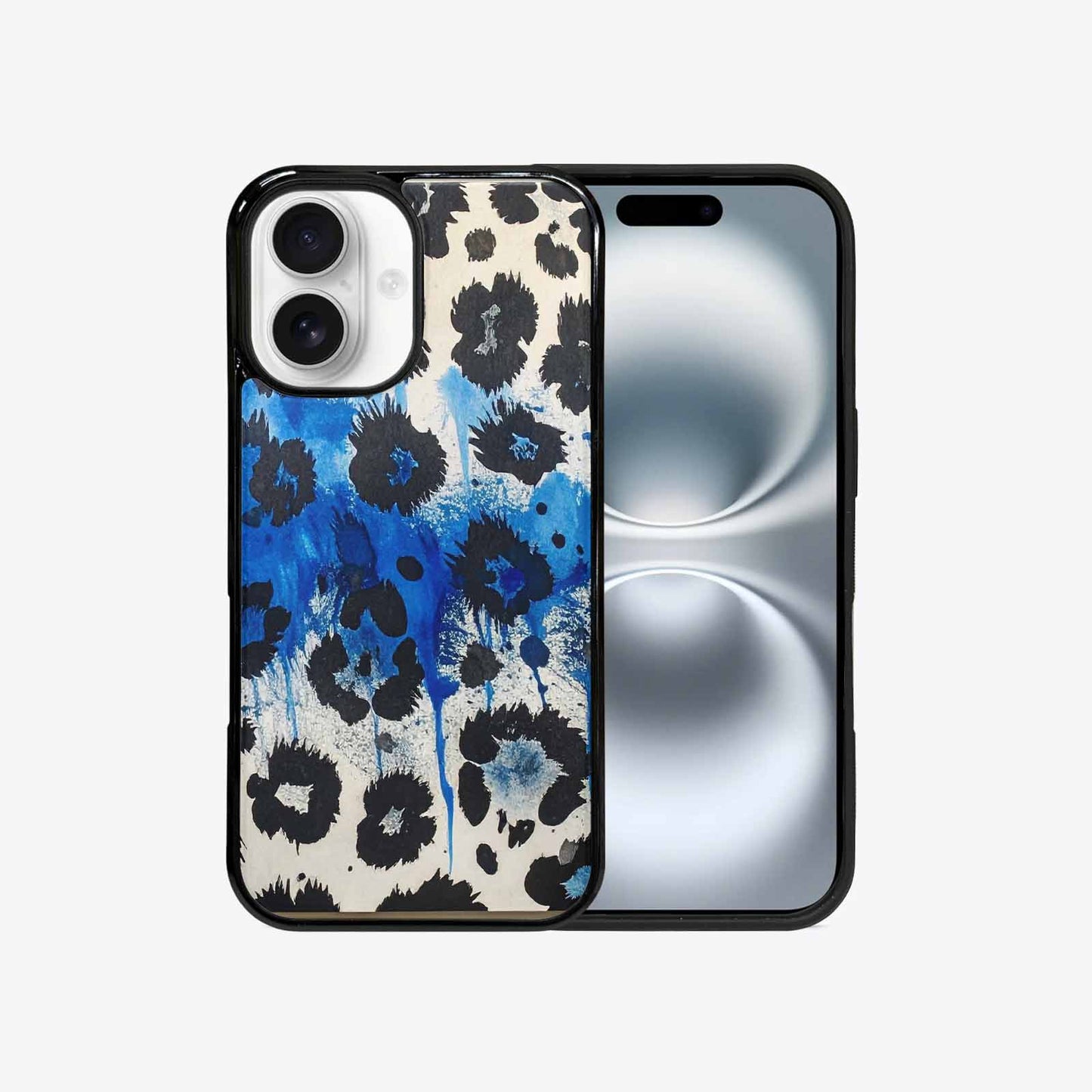 iPhone 16 Case — Animal Print Black Blue Ink Animal, Custom Print Case Cover