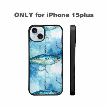 iPhone 15 Plus Case — Fishing Lure And Hook Pattern Seamless, Custom Print Case Cover