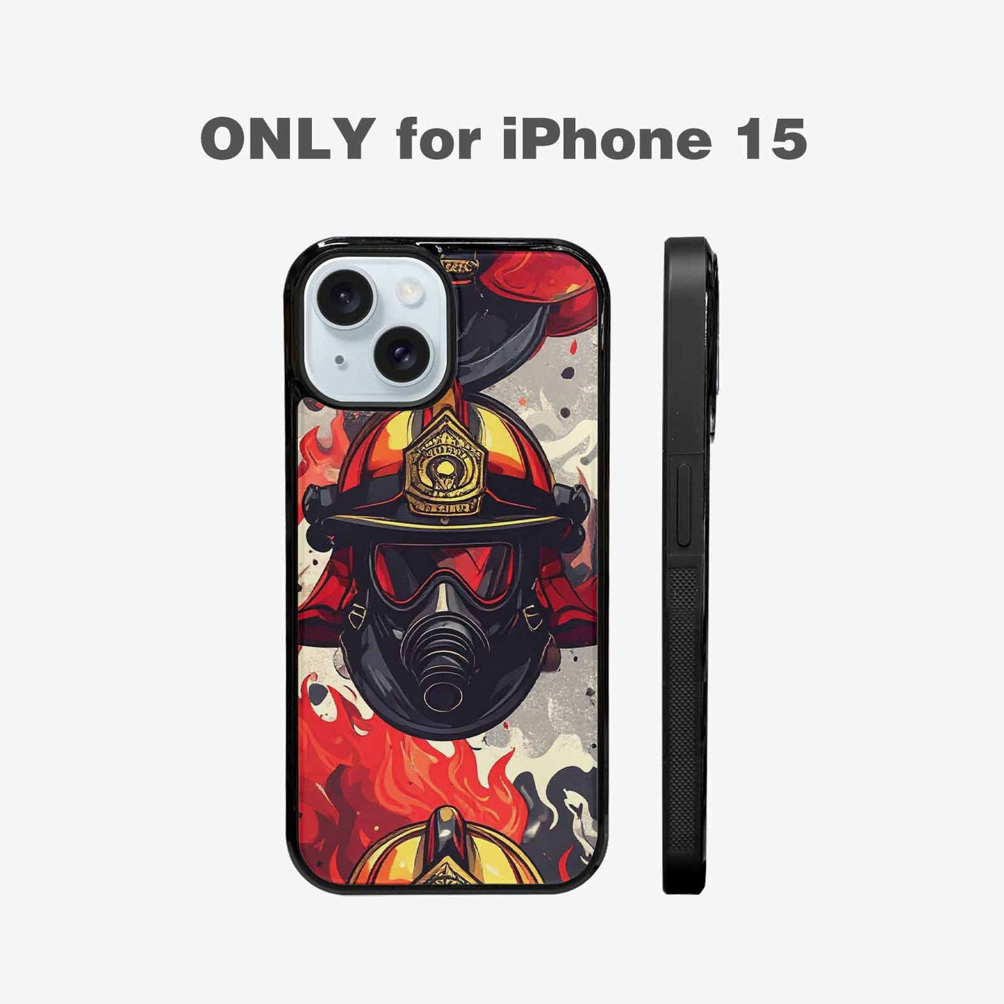iPhone 15 Case — Firefighter Pattern Flames Axes Helmets Seamless, Customized Protective Case