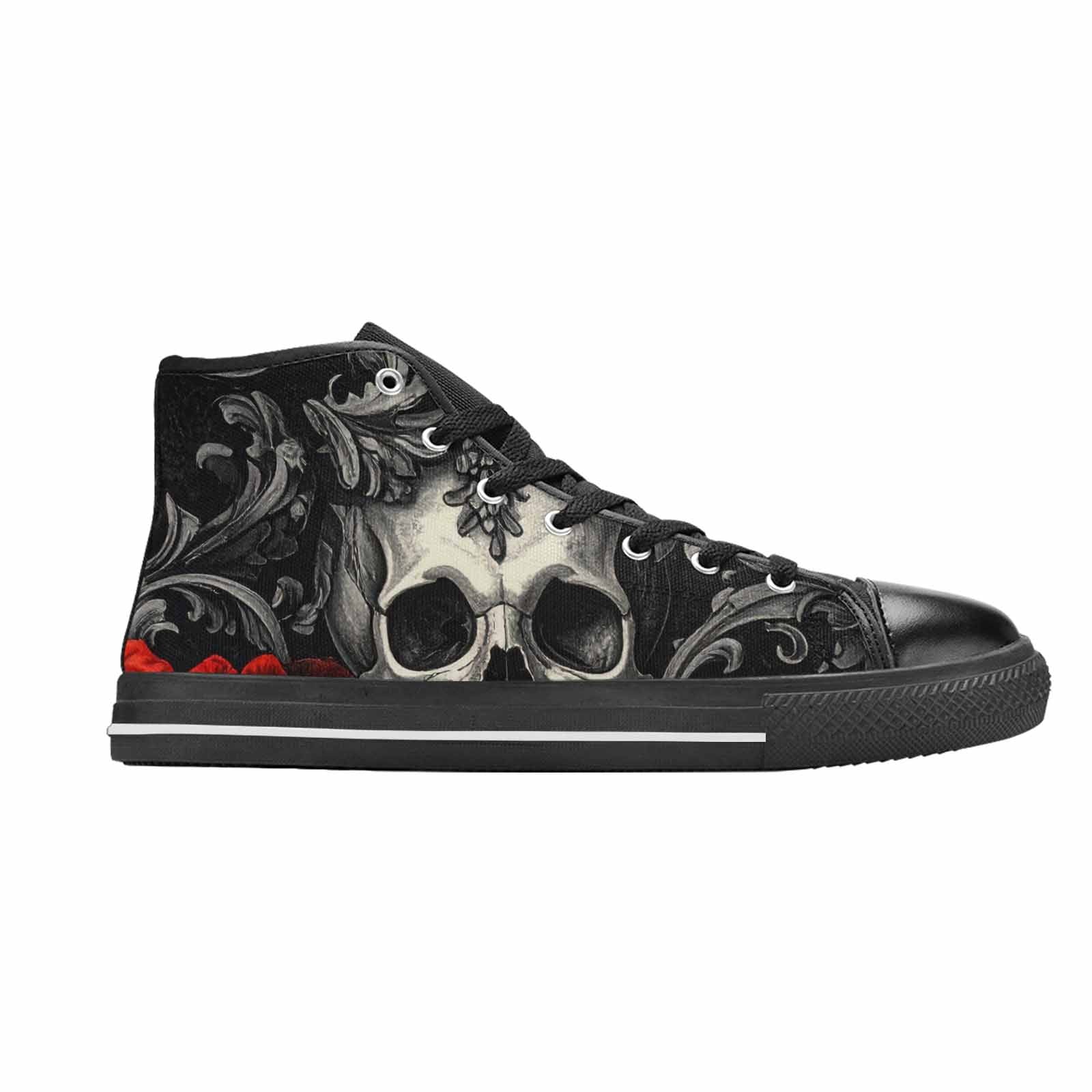MEN'S Skulls Roses Fine Line High Top Canvas Dreamcore Custom Sneakers