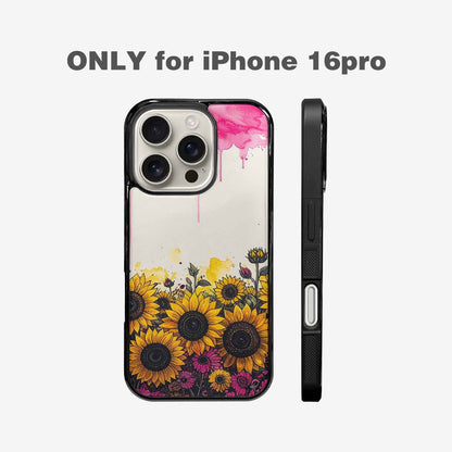 iPhone 16 Pro Case — Sunflower Burst Black Pink Ink Sunflowers, Original Design Phone Case