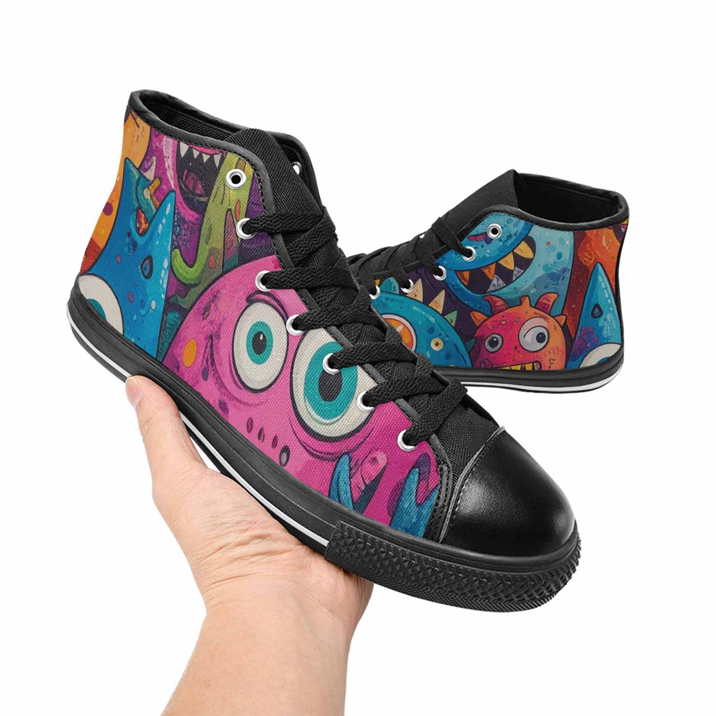 WOMEN'S Goofy Cartoon Monster High Top Canvas Surreal Custom Sneakers