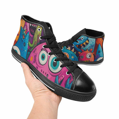 WOMEN'S Goofy Cartoon Monster High Top Canvas Surreal Custom Sneakers