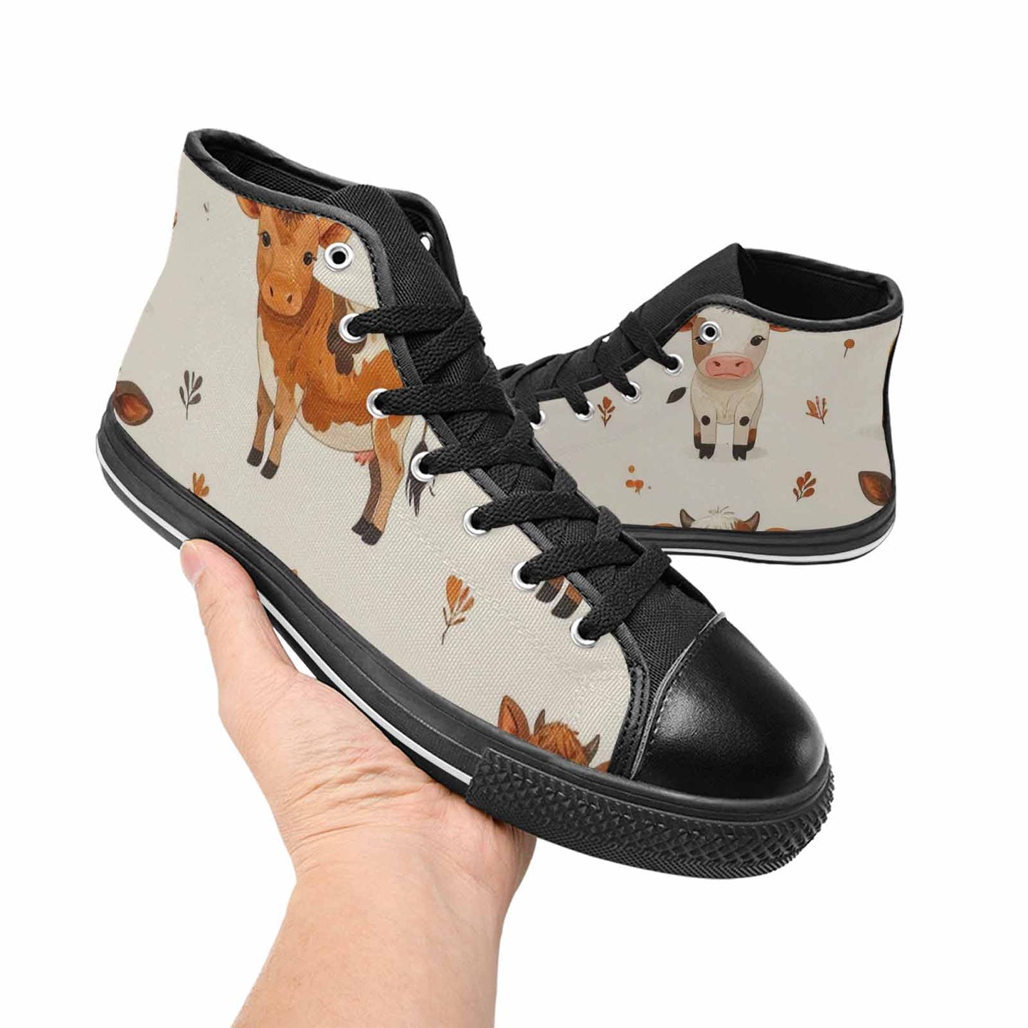 WOMEN'S Cow Animal Print High Top Canvas Vibrant Chaos Sneakers