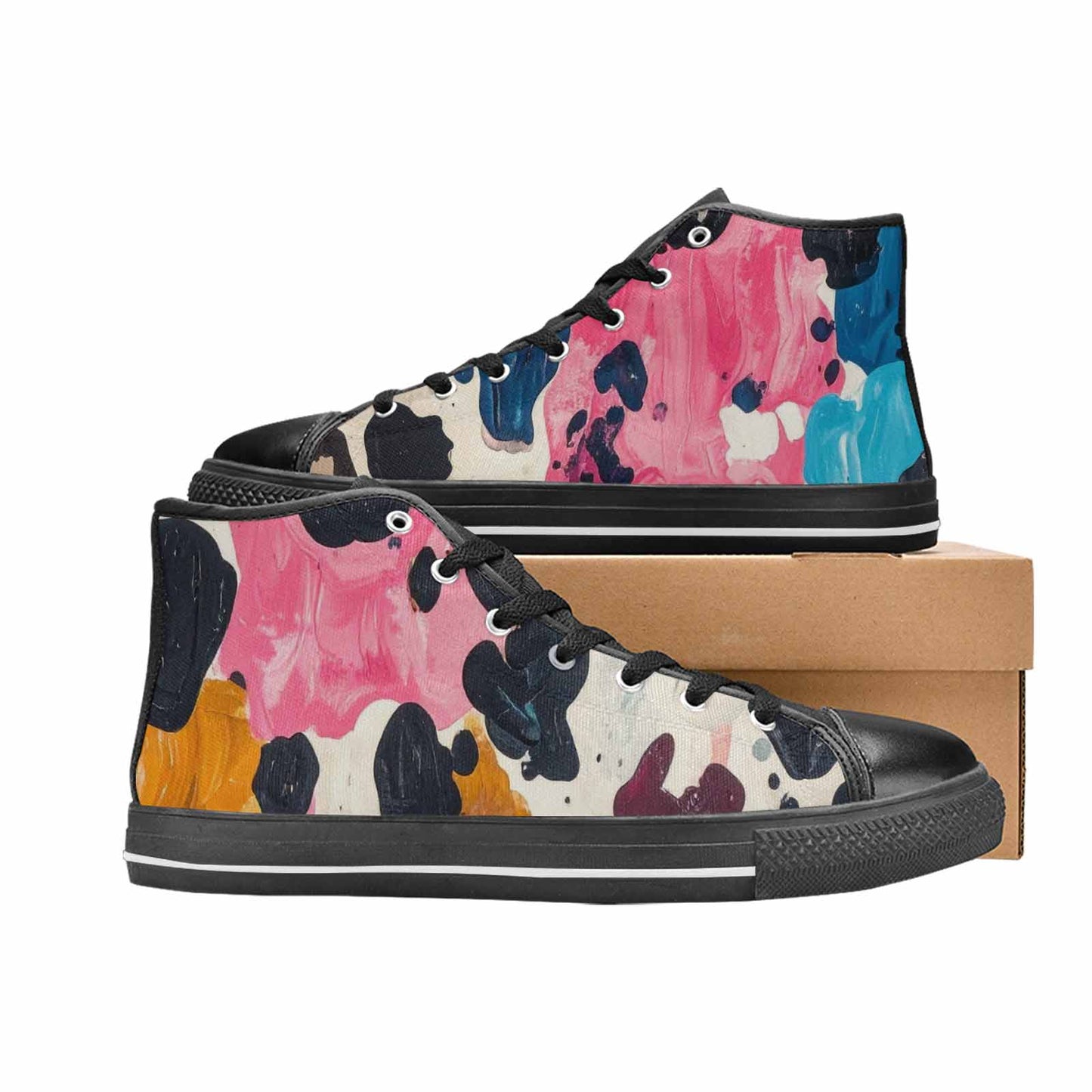 MEN'S Cow Animal Print High Top Canvas Vibrant Chaos Custom Sneakers