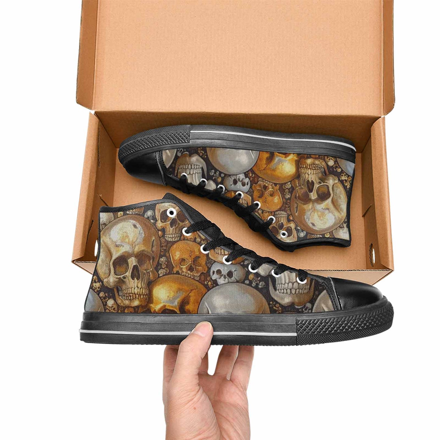 WOMEN'S Skulls - Metallic-Chrome- High Top Canvas Surreal Sneakers