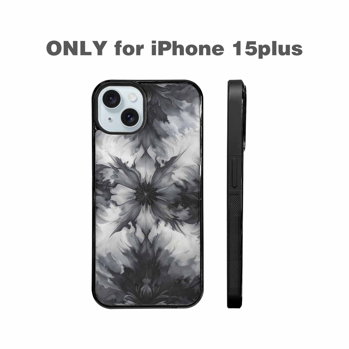 iPhone 15 Plus Case — Tie Dye Black And Gray Blended, Custom Made Phone Cover