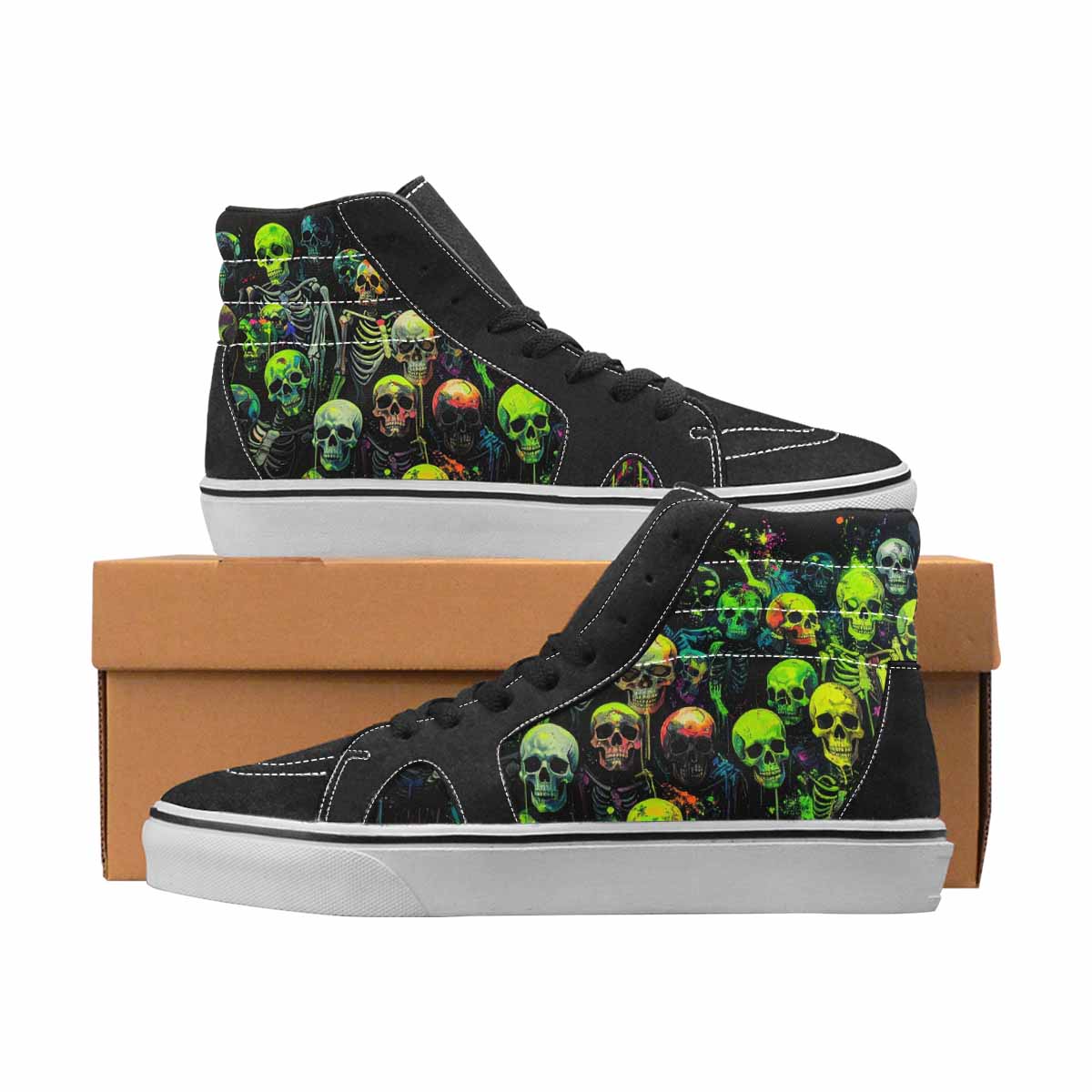 WOMEN'S Skulls Neon Green Glow High Top Canvas Graphic Print Wallpaper Art Original Art Sneakers