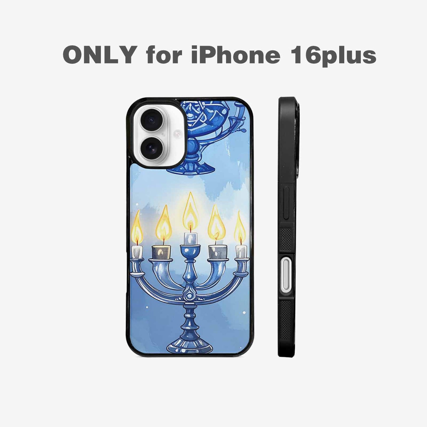 iPhone 16 Plus Case — Hanukkah Menorah Pattern Seamless Repeat Jewish, Custom Phone Case