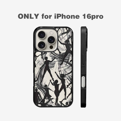 iPhone 16 Pro Case — Bold Dancing Figure Line Art Pattern, Original Design Phone Case