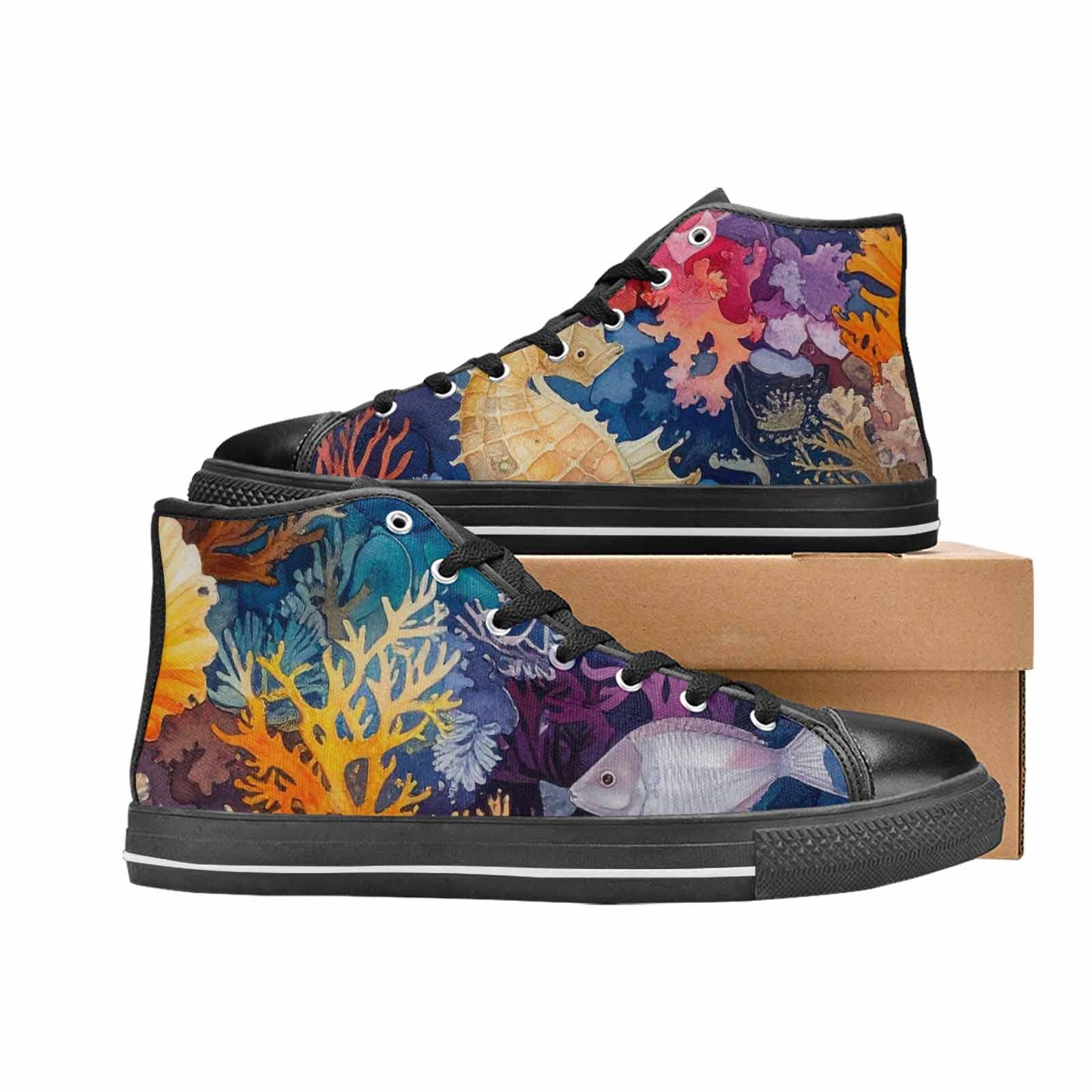 MEN'S Fish Scale Coral High Top Canvas Wallpaper Art Shoes