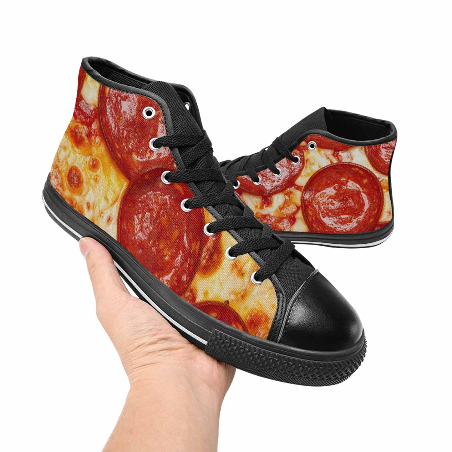 MEN'S Pepperoni Pizza Print High Top Canvas Surreal Sneakers