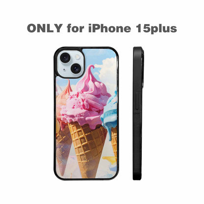 iPhone 15 Plus Case — Collage Of Overlapping Waffle Cone Icecream, Custom Phone Case
