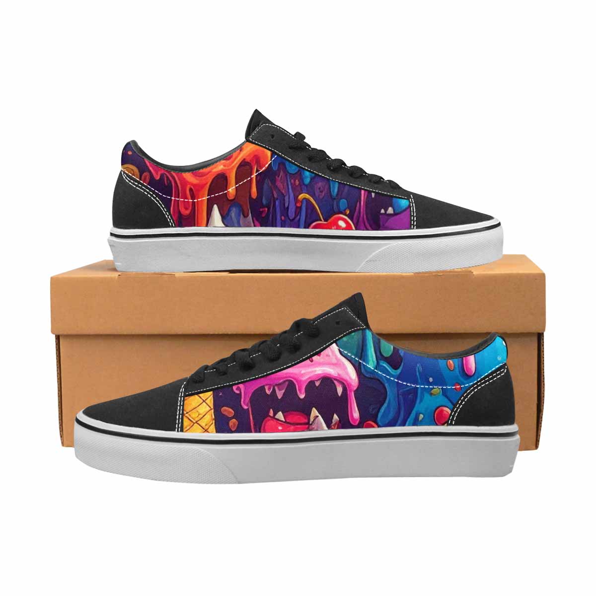 WOMEN'S Melting Ice Cream Monster Lace-Up Canvas Vibrant Chaos Sneakers