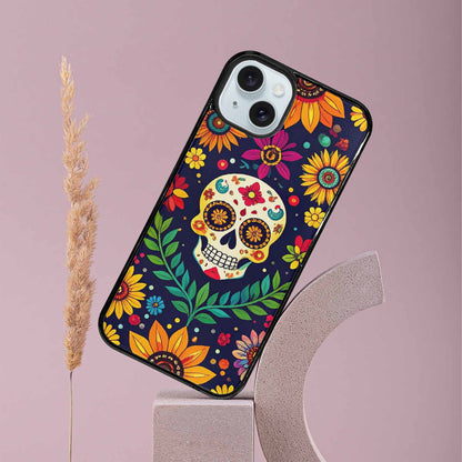 iPhone 15 Plus Case — Sunflowers And Skulls, Custom Designed Case Cover