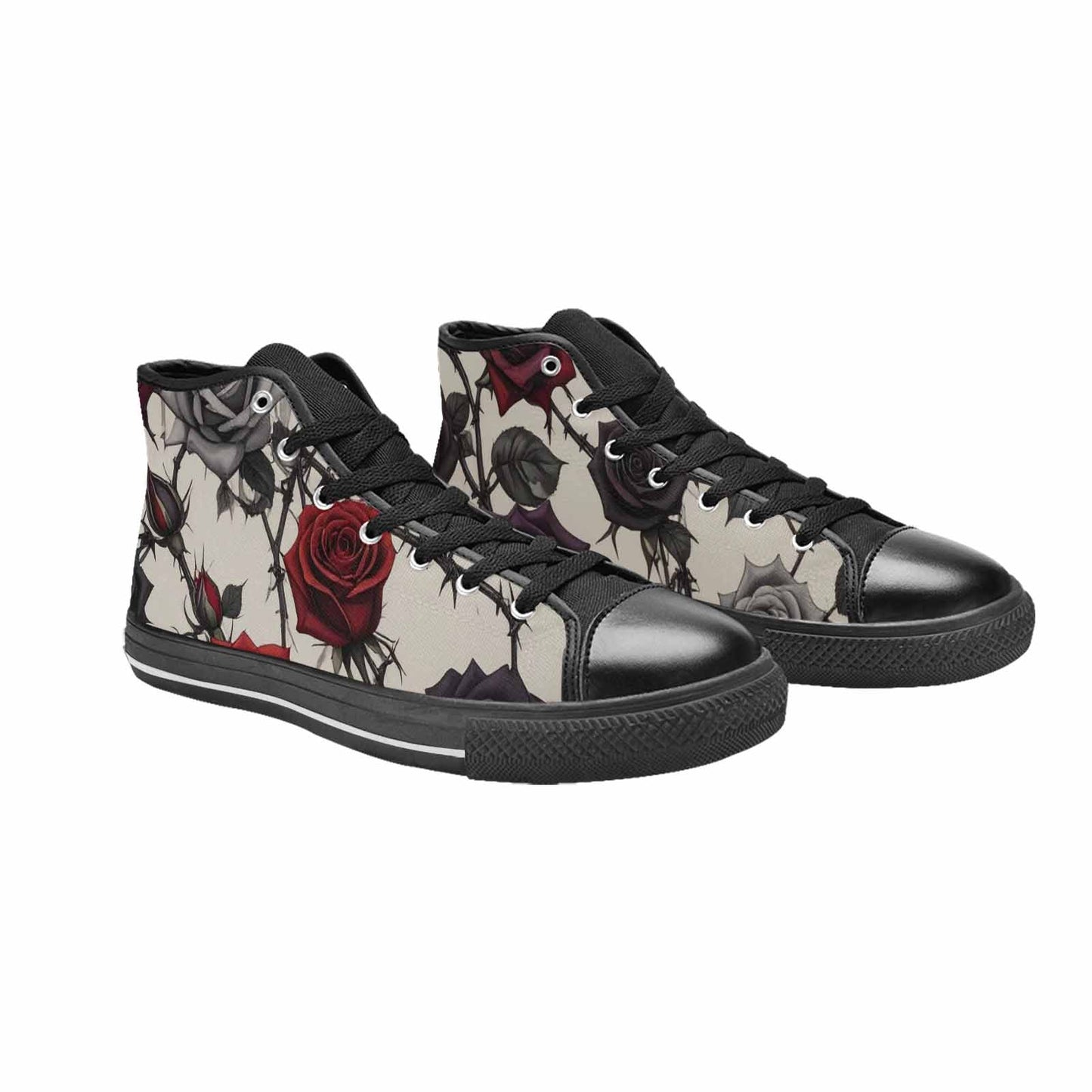 MEN'S Black Gothic Rose High Top Canvas Neon Fantasy Shoes