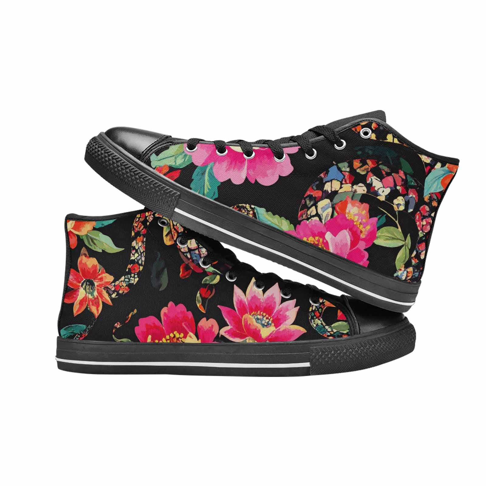 MEN'S Floral Snake Print High Top Canvas Grunge Custom Shoes