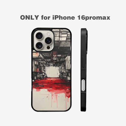 iPhone 16 Pro Max Case — Liminal Space Fragment Black Red Ink, Custom Art Phone Cover