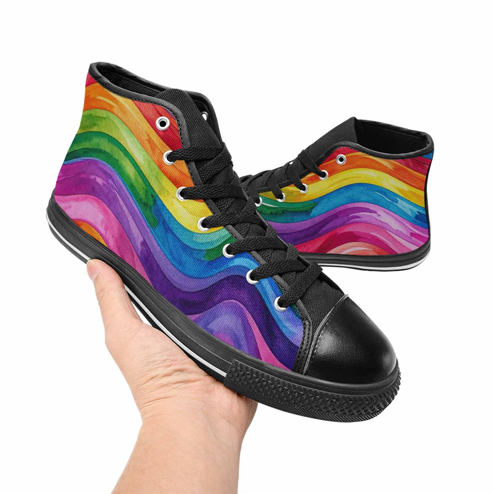 WOMEN'S Rainbow Pride Flag High Top Canvas Grunge Custom Sneakers