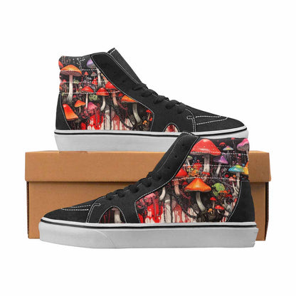 WOMEN'S Mushrooms Black & Red Ink High Top Canvas One Of A Kind Aesthetic Custom Print Sneakers
