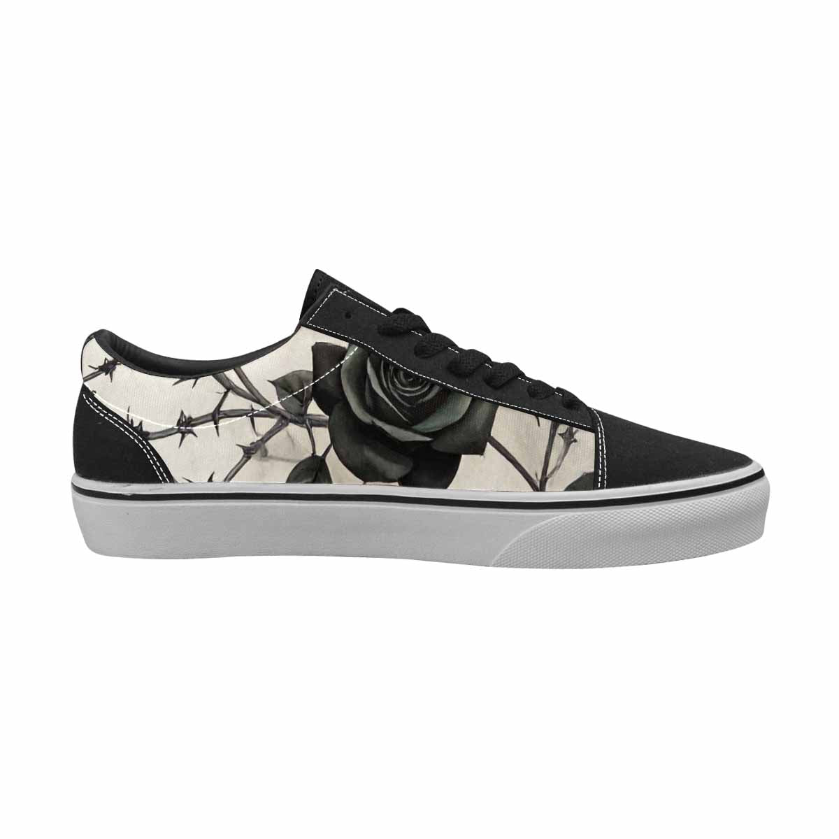 MEN'S Black Gothic Rose Canvas Lace-Up Vibrant Chaos Custom Shoes