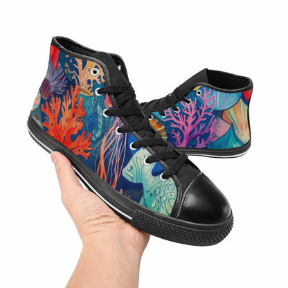 MEN'S Fish Scale Coral High Top Canvas Wallpaper Art Custom Sneakers