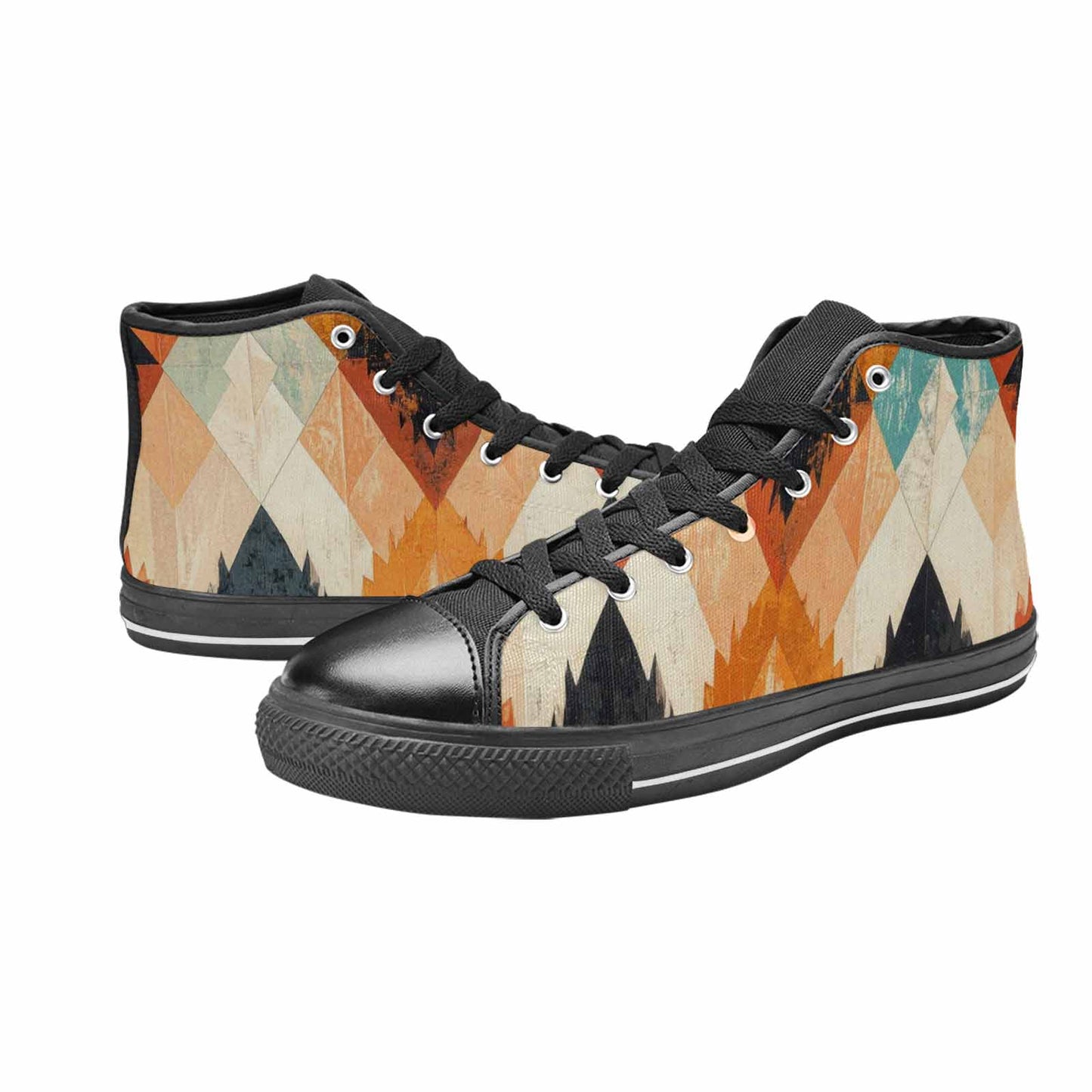 WOMEN'S Southwestern Geometric Diamond High Top Canvas Wallpaper Art Custom Sneakers