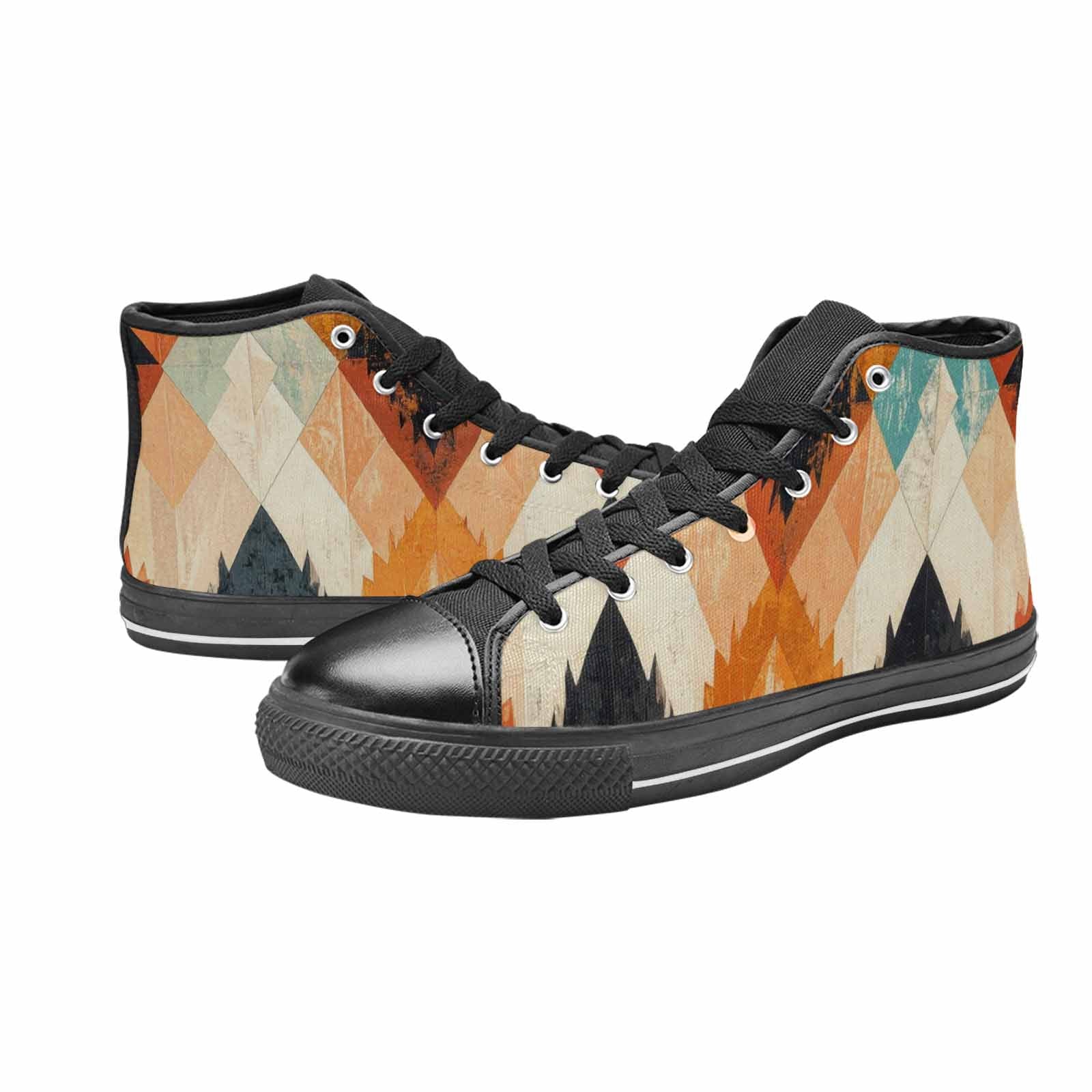 WOMEN'S Southwestern Geometric Diamond High Top Canvas Wallpaper Art Custom Sneakers