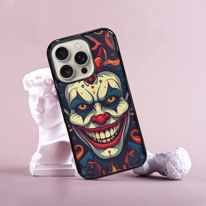 iPhone 16 Pro Case — Evil Circus Heads Faces Overlapping Patterns, Custom Printed Phone Case