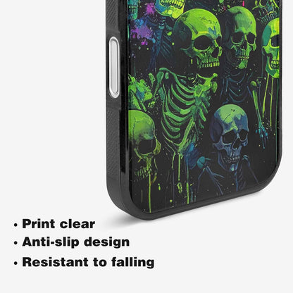 iPhone 16 Plus Case — Skeletons Neon Green Glow Skeletons Pattern, Unique Phone Case Design