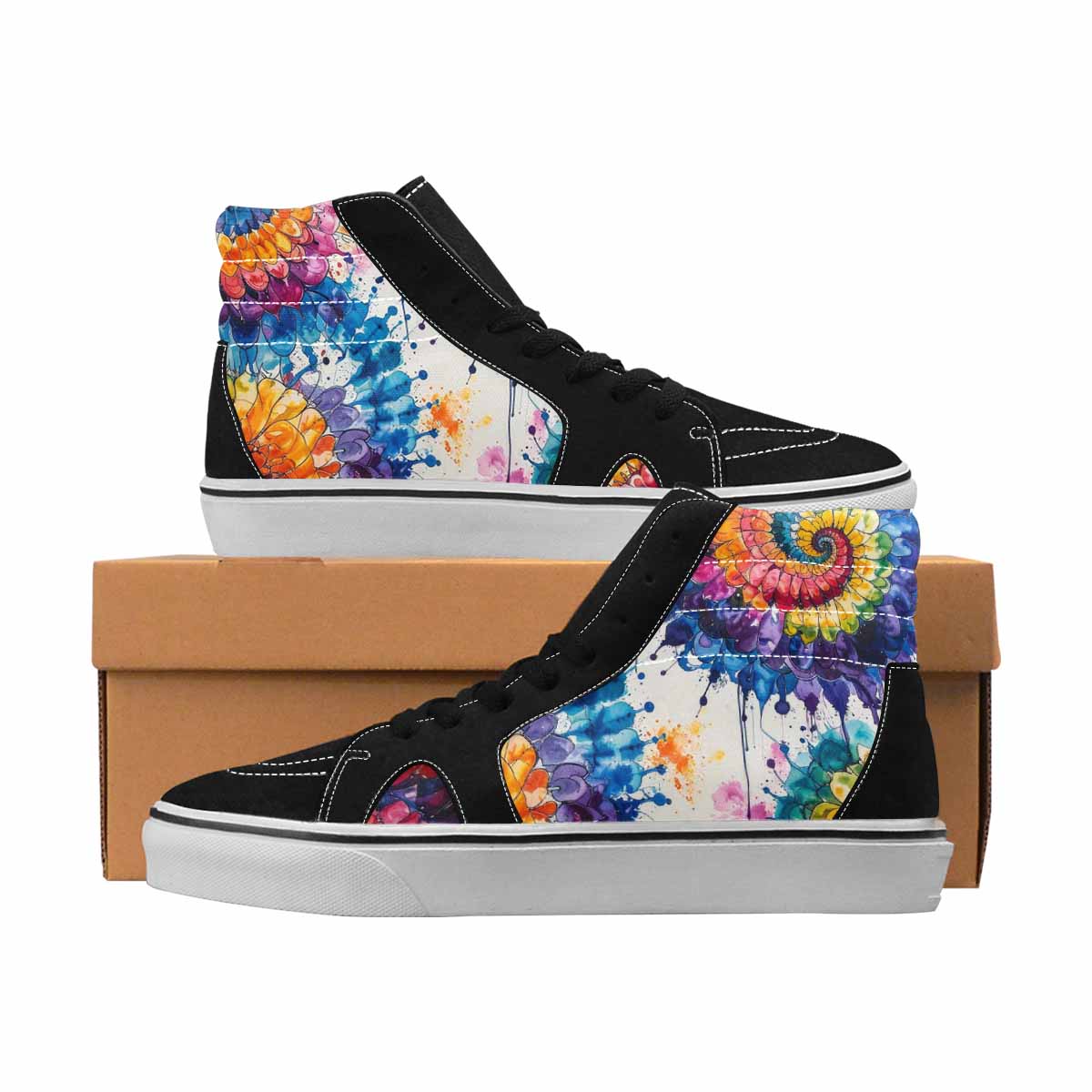MEN'S Tie Dye Black & Blue Ink High Top Canvas Unique Print Aesthetic All Over Print Shoes