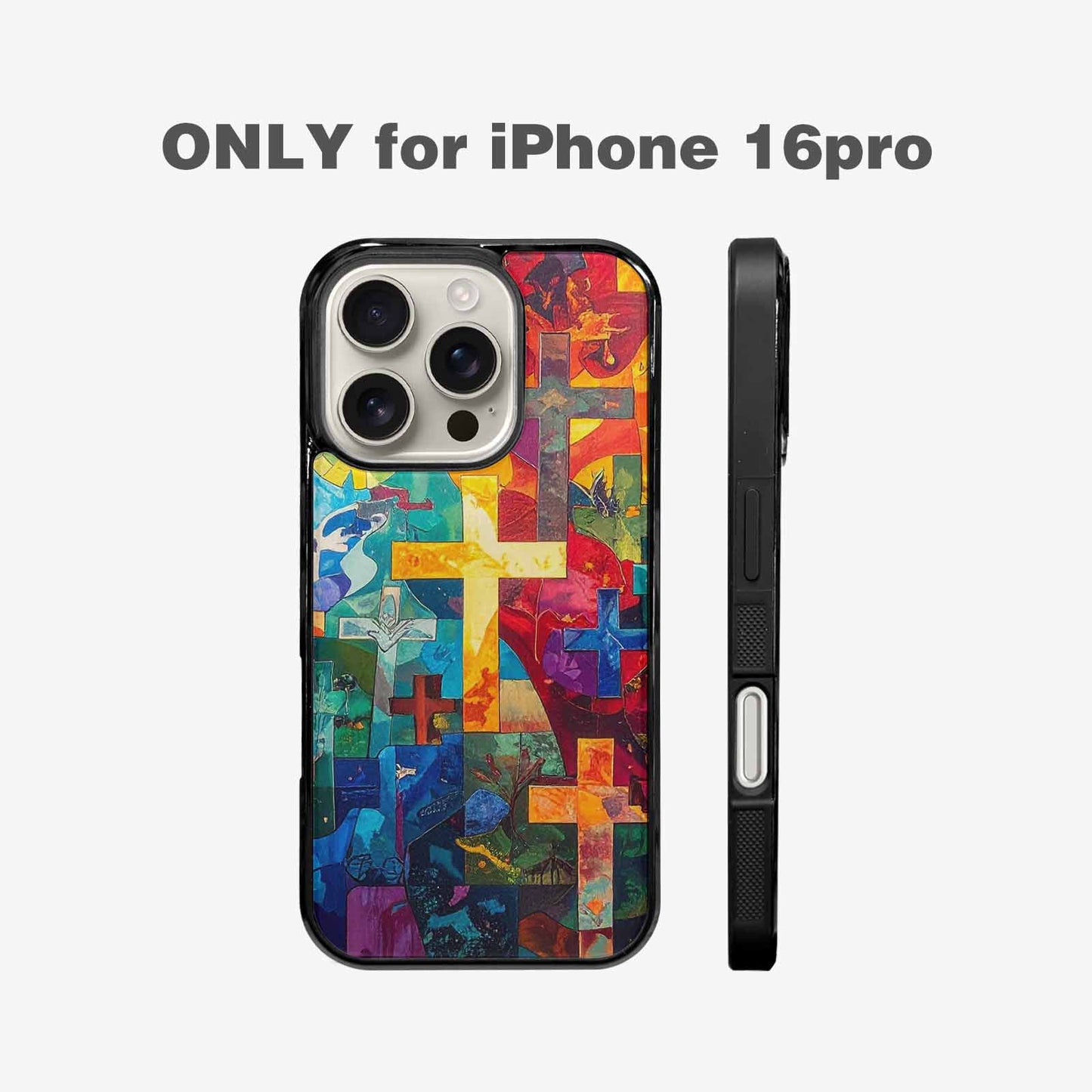 iPhone 16 Pro Case — Faith Cross And Faith Icons Pattern, Original Design Phone Case