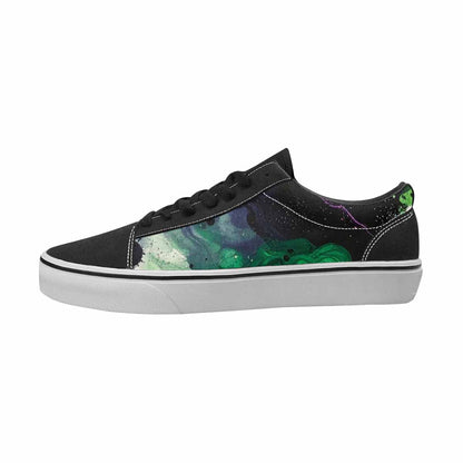 WOMEN'S Galaxy Art Black & Green Ink Canvas Bold Print Vibrant Chaos Handmade Custom Shoes