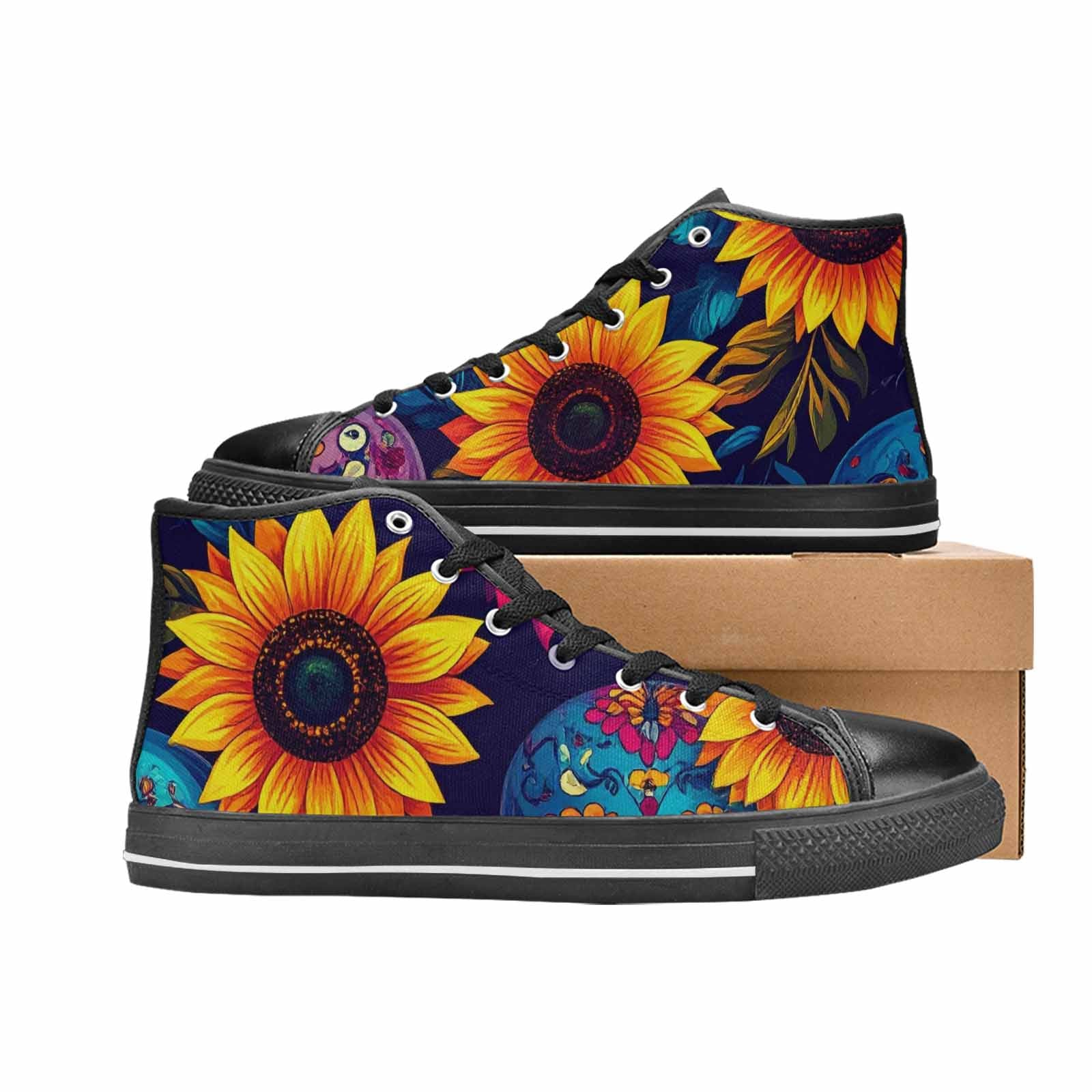 WOMEN'S Sunflower Skulls Print High Top Canvas Dark Academia Sneakers