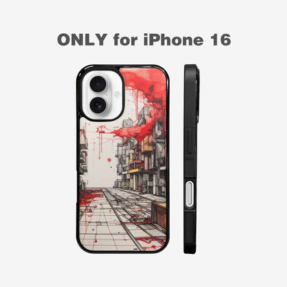 iPhone 16 Case — Liminal Space Fragment Black Red Ink, Custom Made Phone Cover