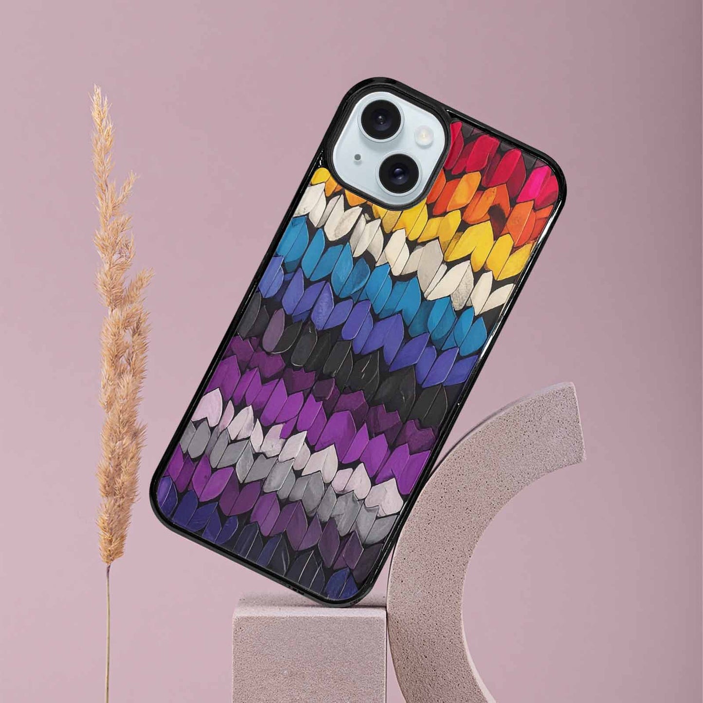 iPhone 15 Plus Case — Asexual Flag Color Theme Small Rainbow, Customized Protective Case