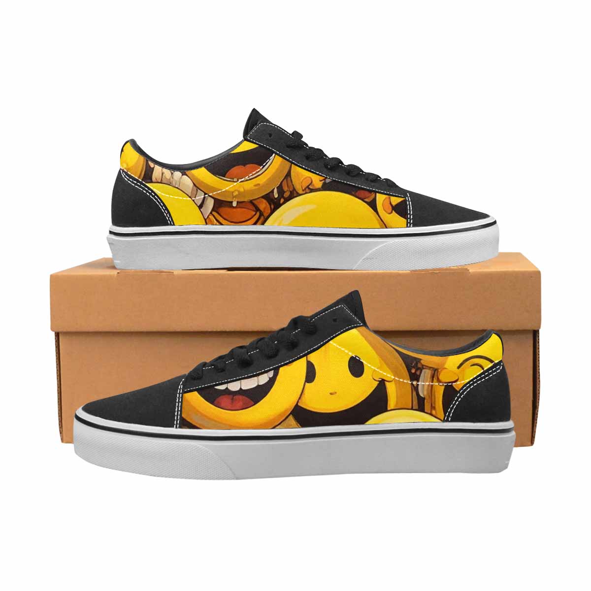 WOMEN'S Melting Moon Smiley — Lace-Up Canvas Wallpaper Art Custom Sneakers