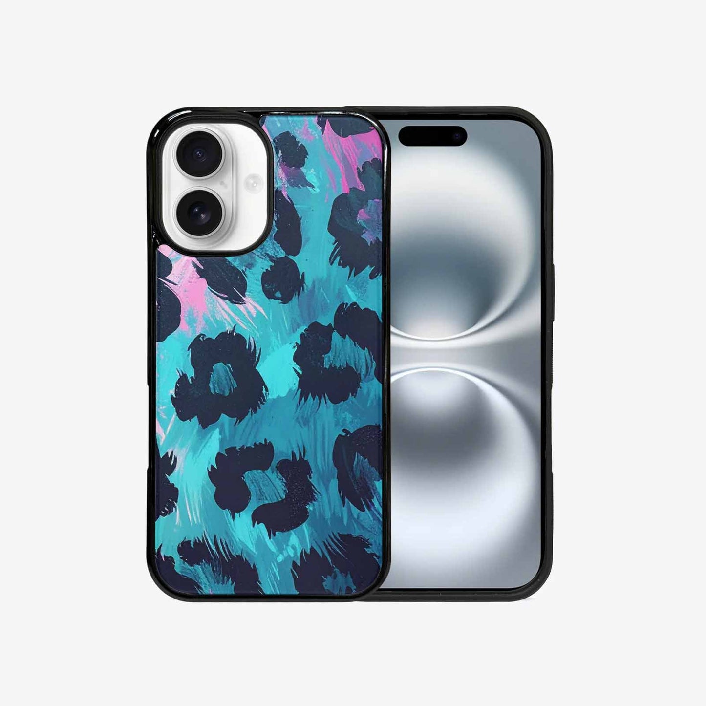 iPhone 16 Case — Leopard Neon Pink Teal Airbrush, Personalized Phone Case