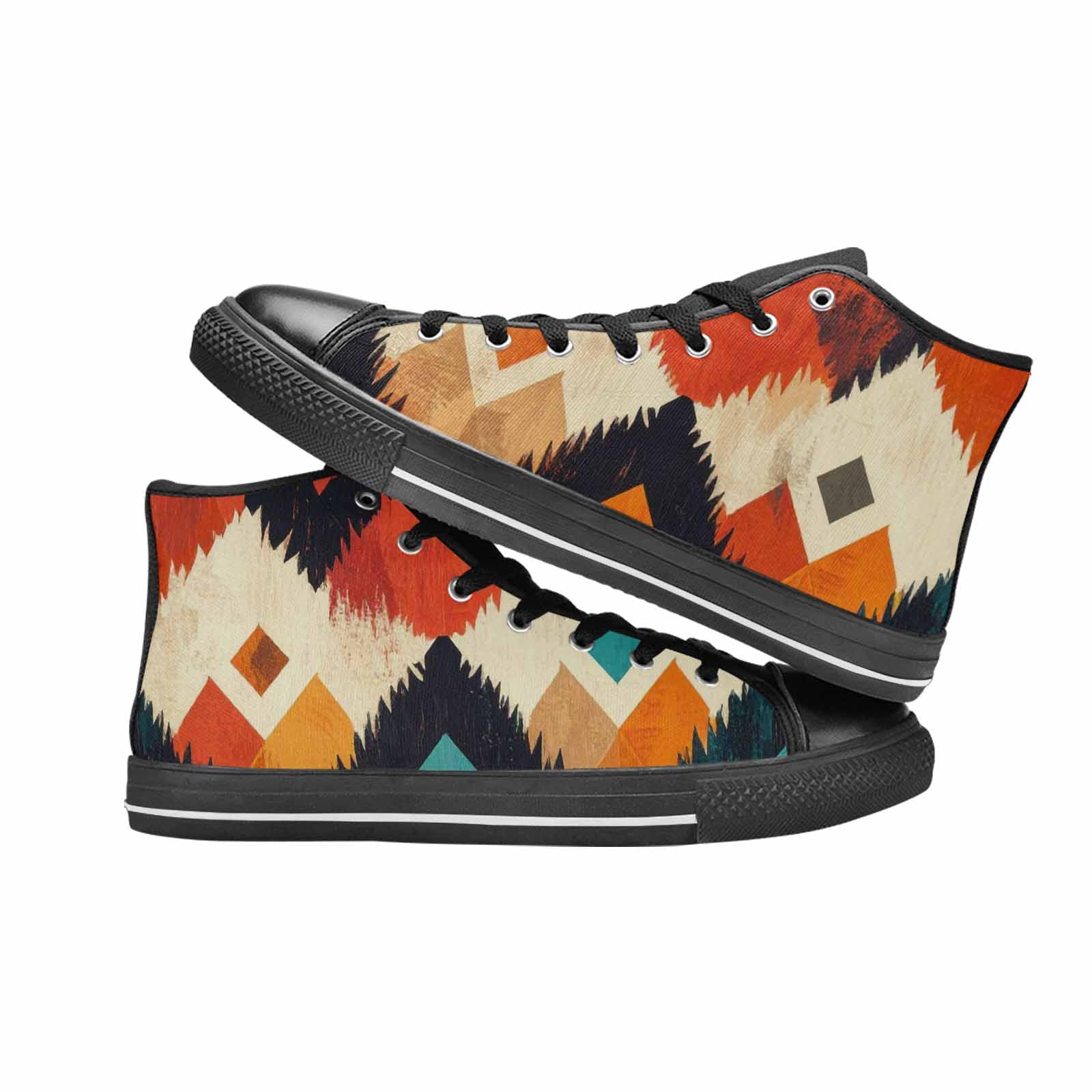 WOMEN'S Southwestern Geometric Diamond High Top Canvas Dark Academia Custom Shoes