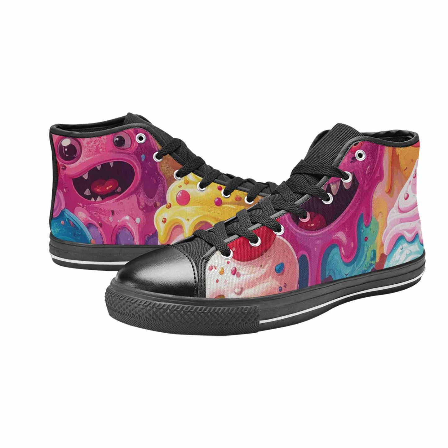 MEN'S Melting Icecream Monster Cherry High Top Canvas Neon Fantasy Sneakers