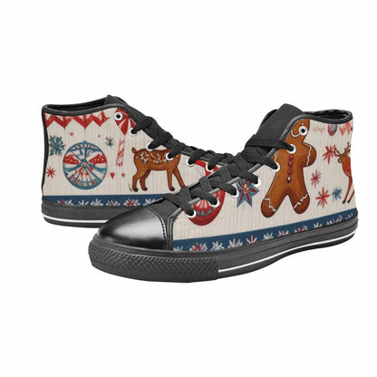 MEN'S Christmas Holly Snowflake High Top Canvas Grunge Custom Sneakers