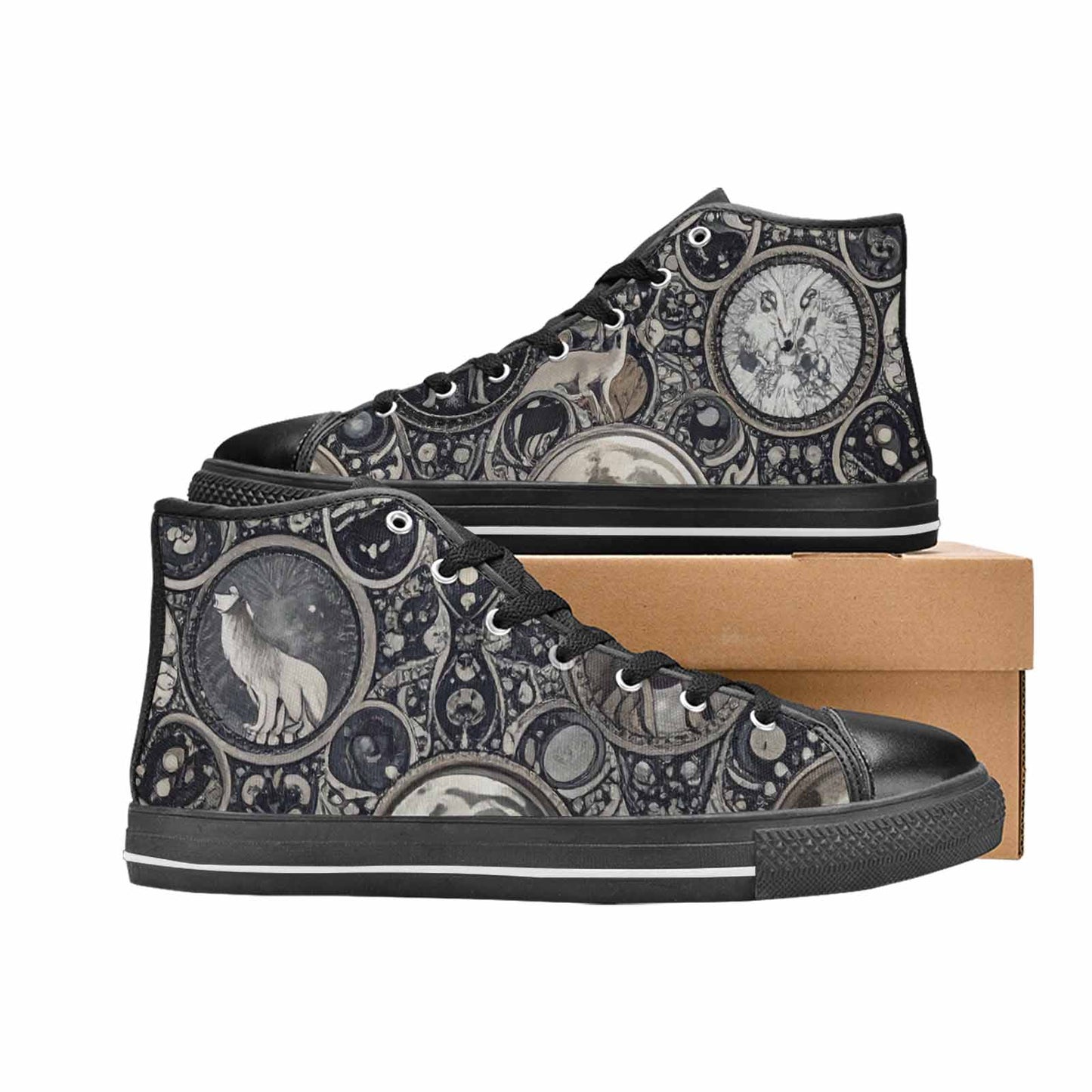 WOMEN'S Wolves Everywhere Collage High Top Canvas Grunge Custom Shoes
